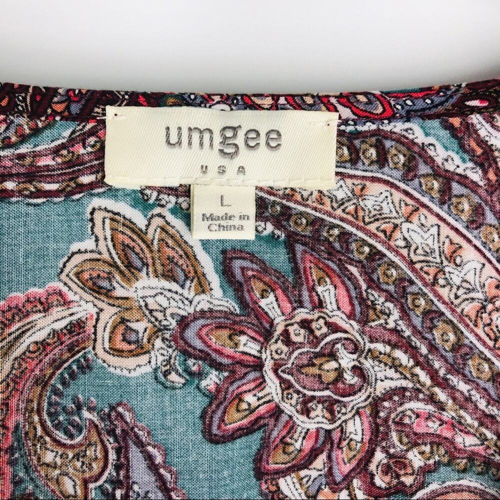 Umgee green paisley embroidered bell sleeve top large - Picture 9 of 11